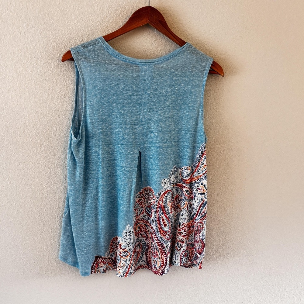 J. Jill Love Linen Tank Top Womens M Blue Paisley Hem Sleeveless Summer Knit - Picture 2 of 9
